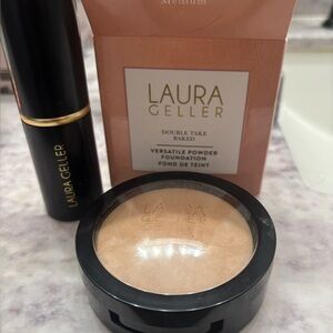 Laura Geller Double Take Baked Powder Foundation MEDIUM & retractable brush set